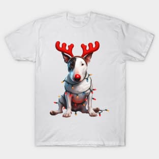 Christmas Red Nose Bull Terrier Dog T-Shirt